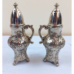 Vintage Ornate Silver Plate Salt & Pepper Shakers With Floral Grapevine Design H